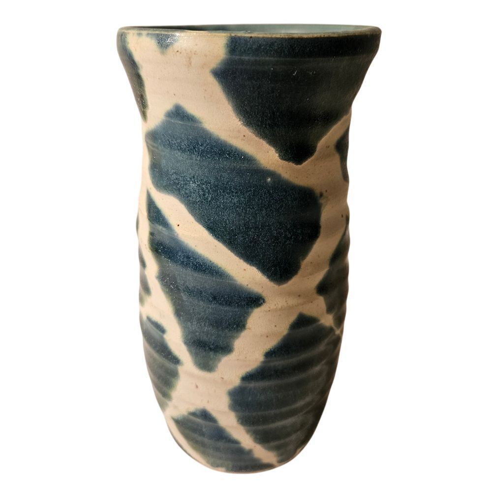 Handmade Pottery Vase Turquoise & White, Unique, Home Decor, Signed‎
